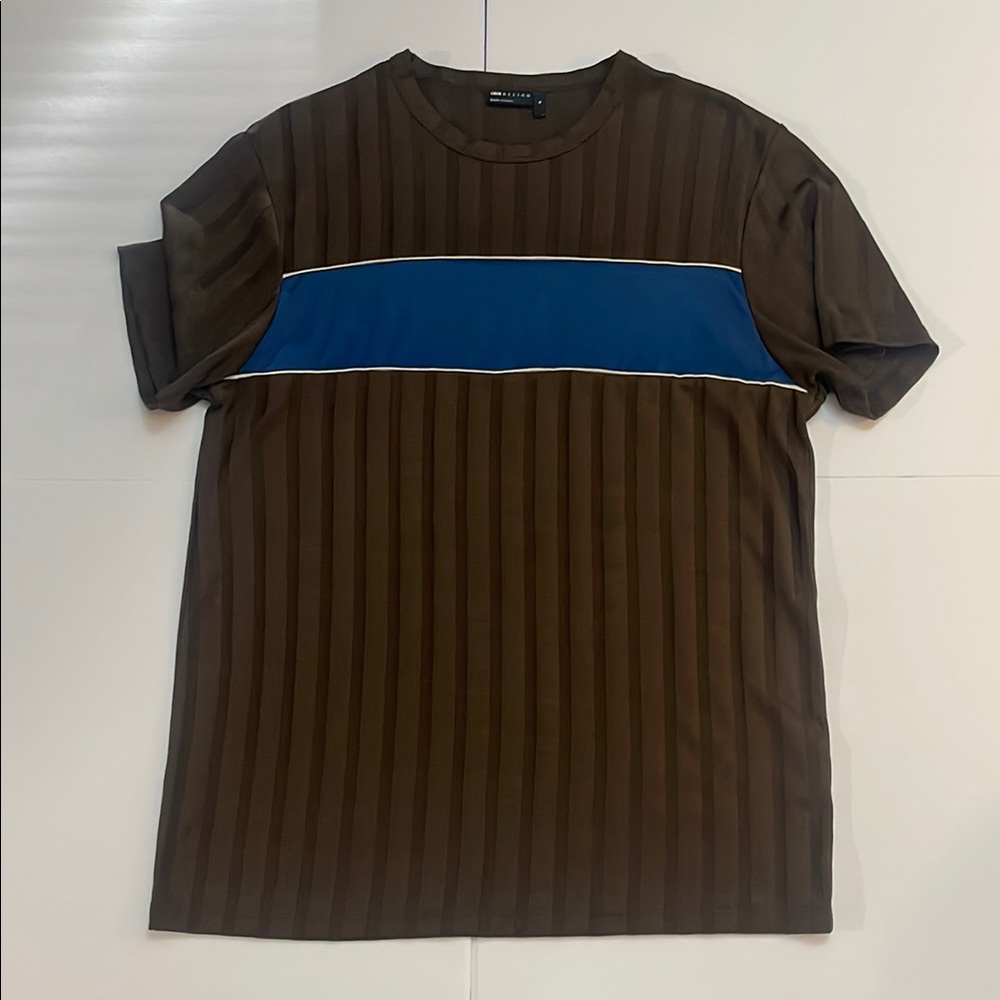ASOS Brown and Blue Short Sleeve Tee with Ribbed Texture